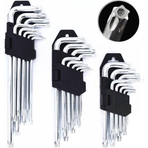 9PCS Hex Key Set Hexagon Wrench Kit with Holes Star Head T10-T50 Carbon Steel Allen Socket Torque Spanner Reinforced Hand Tools