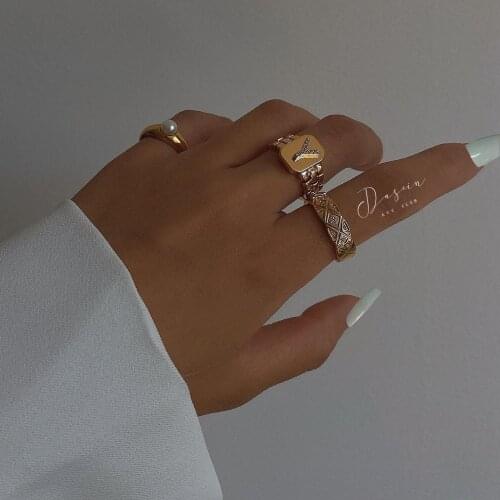 Wedding Rings English 26 Letter Ring Stainless Steel Gold Plated Jewelry For Women Rings