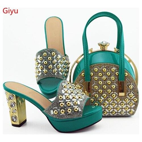 OLOMM new coming Matching Women Shoe and Bag Set Decorated with teal Nigerian Shoes and Bag Set Italy Shoes and Bag set!KW1-8