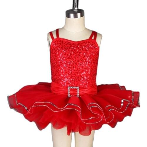 Double Strap Sequin Dress for Girls Ballet Dance Tutu Jazz Costume Childrens Performance Costumes Size XS to XXL 19807