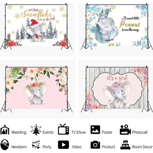 Christmas Wooden Board Baby Elephant Backdrops Artistic Photos Background Decorations for Kids Birthday Party Photography Props