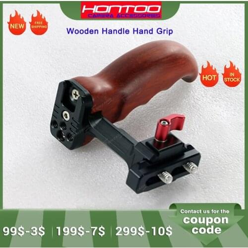 HONTOO Wooden Handle Hand Grip NATO Side Handle DSLR Cage handle w/ NATO rail 1/4 screw for SONY A7 BMPCC 4K 6K 5D4 camera CAGE
