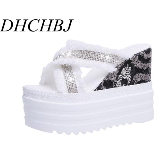 Summer Women Slippers Flip-Flops Beach Shoes 2020 Ladies Middle Wedge Heels Shoes Woman Platform Slippers White Outside Sandals