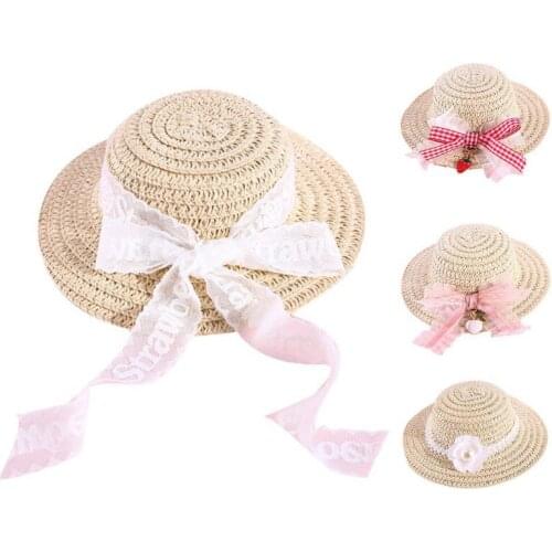 Pet Woven Straw Hat For Cat Cute Lace Bowknot Sun Hat Sombrero For Small Dogs Cats Beach Party Straw Costumes Pet Products