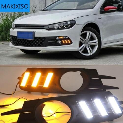 LED drl daytime running light for Volkswagen Scirocco 2009-14 with moving yellow turn signal and blue night light
