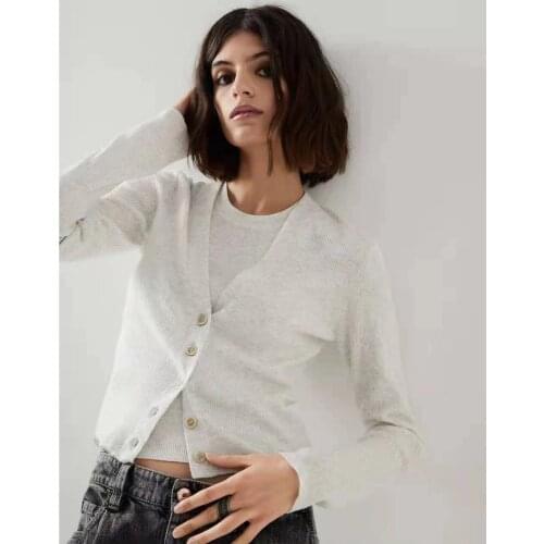 Women Sweater 2021 Fall Solid Color V-neck Knit Cardigan Commuter Wool Casual Long Sleeve Top Women