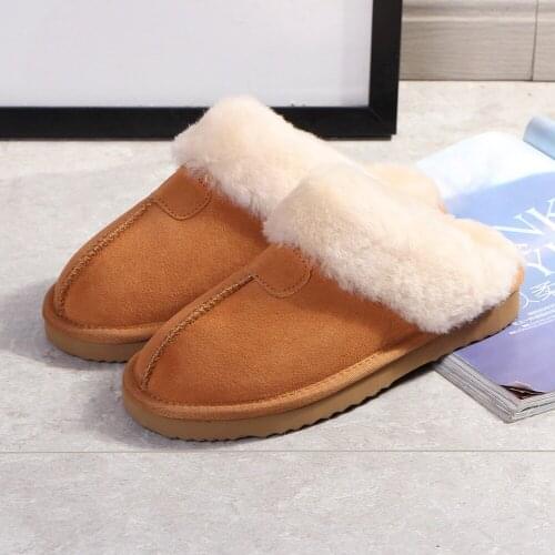 Real Fur fluffy Slippers Women Fashion Genuine Leather Female House Winter Slippers Warm Indoor Slippers Soft Wool Home RB163