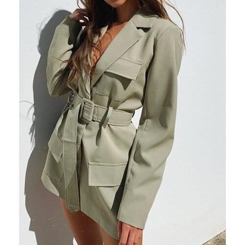 2021 Green Suits Blazers Lace Up Slim Deep V Lapel Office Lady Jacket Casual Street Aesthetic Fashion Suit Coat Za Women Elegant