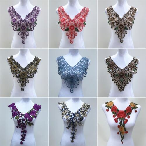 1Pcs Embroidered Butterfly Lace Collar Neckline Venise Applique Embroidery Sewing on Patches Sewing Accessories 53-61