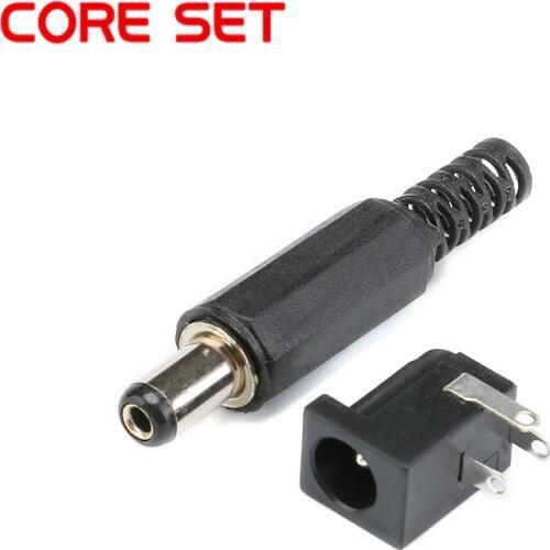 10Pcs PCB Mount 5.5 x 2.1 mm Male/Female DC Power Jack Plug Socket Connector Black DIY Adapter Connector
