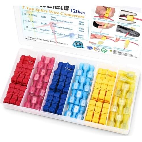 120PCS T-Tap Wire Connector, Self-Stripping Quick Connector Wire Terminal, Insulated Insulated Male Quick Disconnect Terminal
