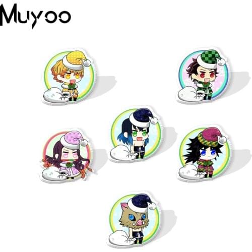 2021 New Kawaii Demon Slayer Anime Characters Christmas Santa Cosplay Handmade Epoxy Acrylic Lapel Pins Clothing Pins