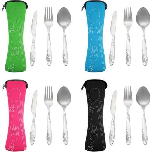 4pcs Stainless Steel Fork Spoon Set Dinnerware Portable Printed Fork Steak Knife Travel Camp Cutlery Tableware With 4 Colors