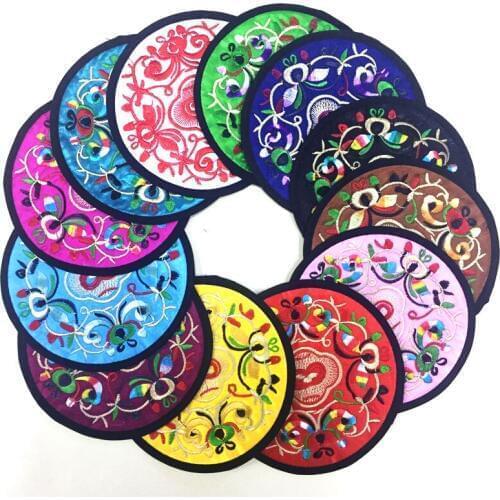 50pcs Non-woven Embroidery Floral Pattern Ethnic Coaster Tribal Cup Teapot Mat Drink Holder Floral Tableware Placemat