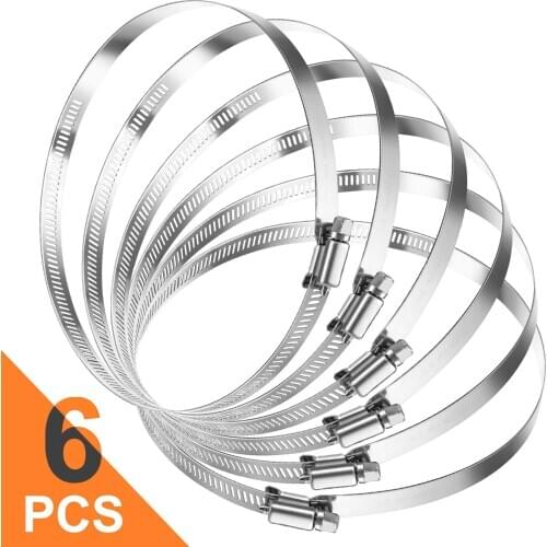 6pcs 6 Inch Large Size Hose Clips 304 Stainless Steel Duct Clamps Worm Gear Adjustable 141mm-165mm Hose Clamp