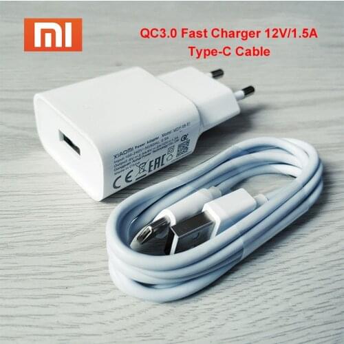 Xiaomi Quick Charge Adapter 12V/1.5A Fast Charger Type C Cable For Mi 9 9T CC9 A3 Note 10 Lite Redmi Note 7 8 9 9S k20 Pro 8T 9A