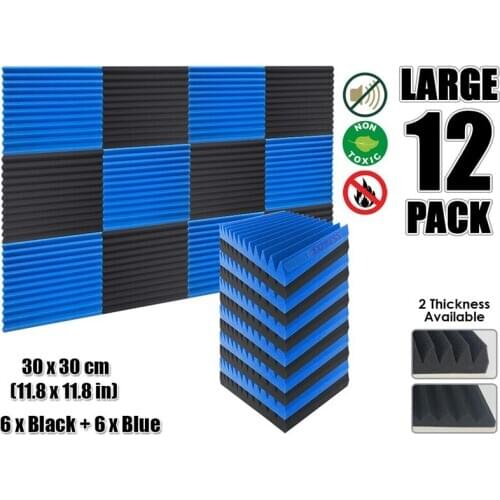 Arrowzoom 12 pcs Blue and Black Multi-Wedge Acoustic Studio Foam Tile Sound Absorption Panel 30 x 30 cm (11.8 x 11.8") KK1167