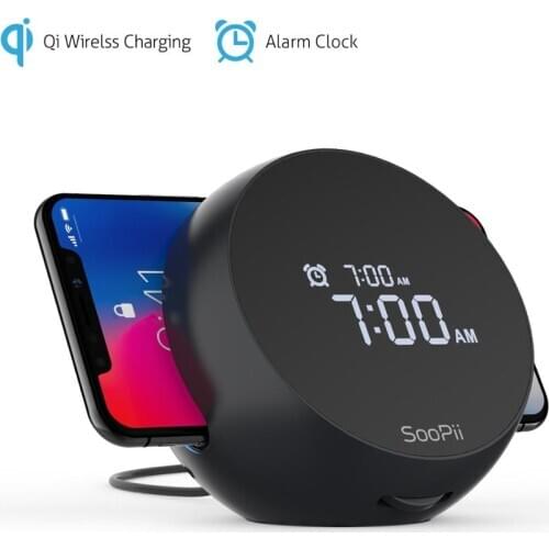 SooPii Wireless Charger,Alarm Clock with Digital Display,Snooze with smart Light,10W Qi-Certified for Bedroom Home & Office