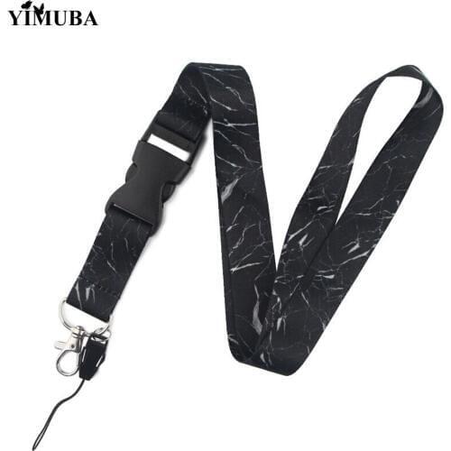 YIMUBA European Marble Printed Lanyard Keychain Minimalism Black White Ribbon Key Straps Mobile Phone Key Ring ID Badge Holders