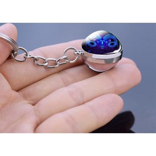 Unisex 12 Constellation Keychain Sphere Crystal Key Chain Scorpio Taurus Leo Aries Constellation Key Ring Sleutelhanger Jewelry