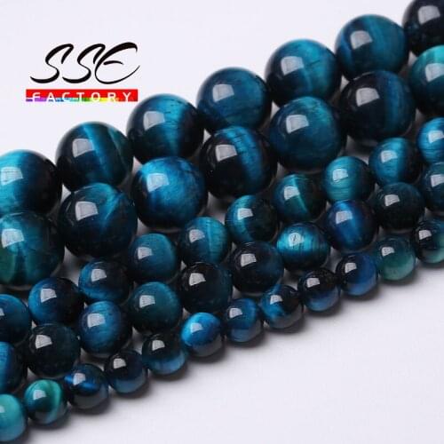 Natural Blue Tiger Eye Stone Beads For Jewelry Making Round Loose Beads DIY Bracelet Accessories 4 6 8 10 12 mm 15" Wholesale 5A
