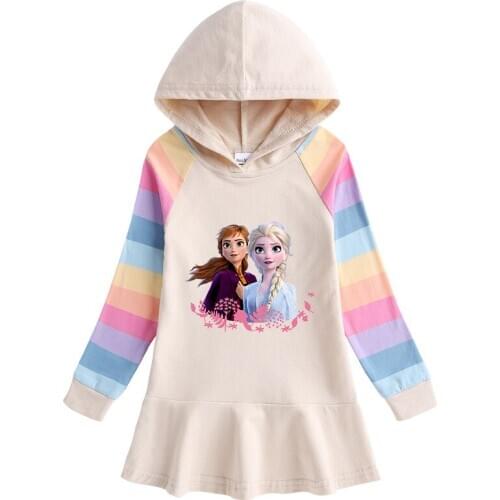 Disney Cartoon Frozen Elsa Print Hoodie Dress for Kids Girls Cotton Sweatshirt Baby Childrens Autumn Fashion Dress Clothes