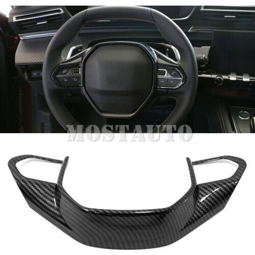 For Peugeot 508 GT 2019-2020 ABS Carbon Fiber Car Steering Wheel Button Frame Cover 1pcs Car Accessories Interior Car Decor
