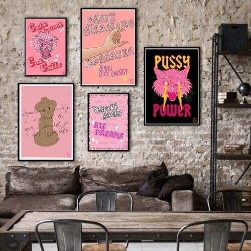 Feminist Nursery Art Women Power Pink Wall Art Canvas Painting Prints Girls Gift Modern Pictures Living Room Bedroom Wall Poster