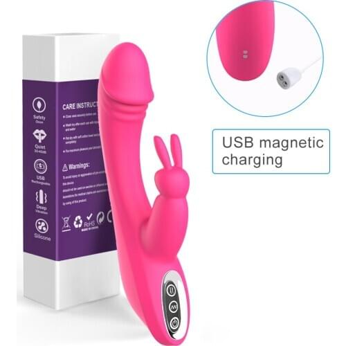 G Spot Rabbit Vibrator Rechargeable Waterproof Dildo Vibe Dual Motor Clit Stimulator with 12 Modes Sex Toys for Women Couple