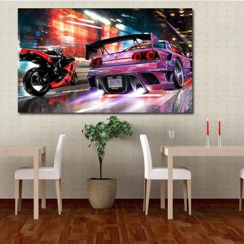 JQHYART Oil Painting Canvas Need for Speed Wall Decorative Pictures for Living Room Wall Art No Frame Photo Pictures