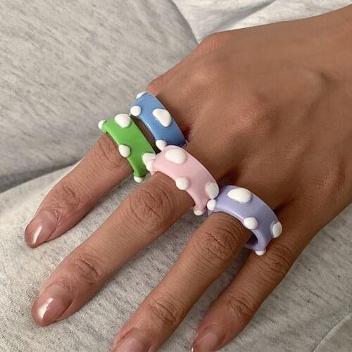 Korean Charms Candy Color Wave Dot Cloud Rings for Women Cartoon Harajuku Vintage Cute Resin Ring Y2K Jewelry 90s Aesthetic Gift