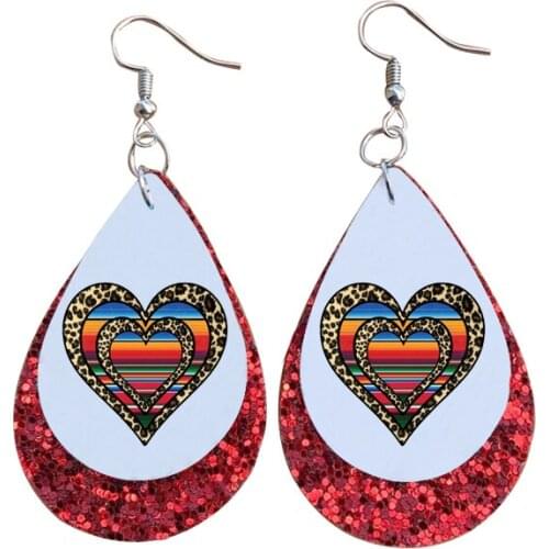 Love Daisy XOXO Heart Leopard Leather Earrings Glitter Layered American Flag Earrings Valentines Day Hippie Life Gifts