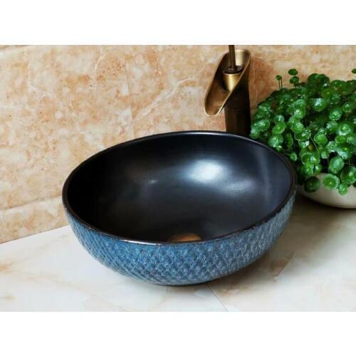 Bathroom Round Ceramic Vessel Sink Vanity Artistic Basin with Pop up Drain Combo AB249
