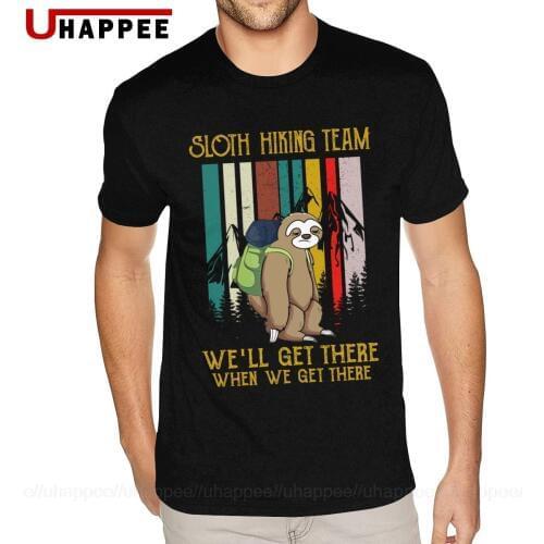 Sloth Hiking Team We'Ll Get There When We Get There Retro Vintage T Shirts Mans Youth Print Short Sleeved Round Neck Tees