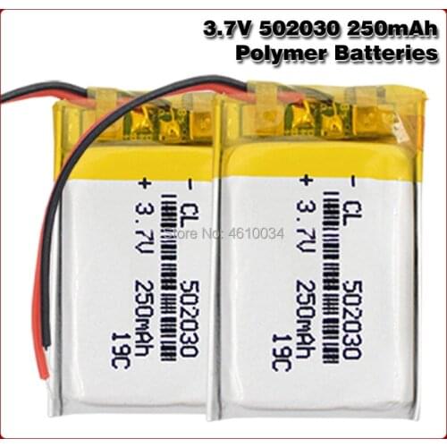 250mah 3.7V 502030 lithium li-pol li ion Rechargeable battery For Car DVR Tachograph bluetooth earphone Camera speaker MP3 MP4