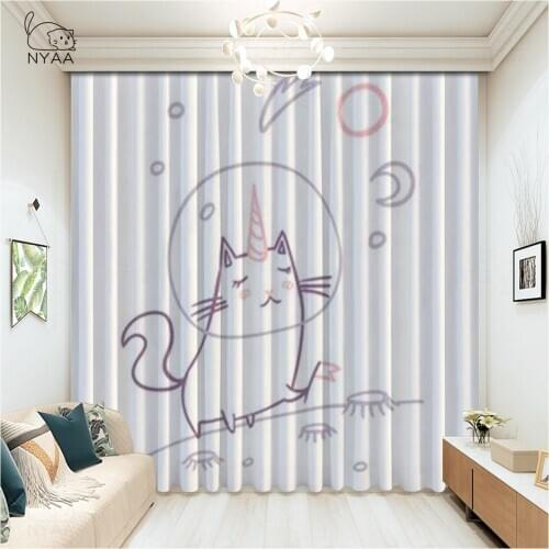 Cute Cats Living Room Curtain For Kids Animal Curtains For Kitchen Cartoon Window Drapes Unicorn Rideaux Micro Shading