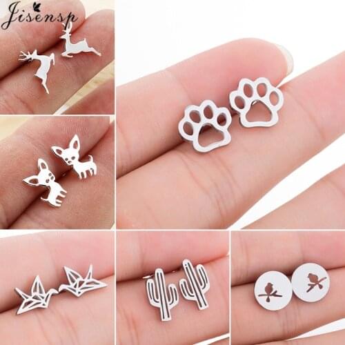 Fashion Cute Animal Cat Paw Earrings for Women Kids Lovely Deer Chihuahua Dog Stud Earring Stainless Steel Ear Piercing Brincos