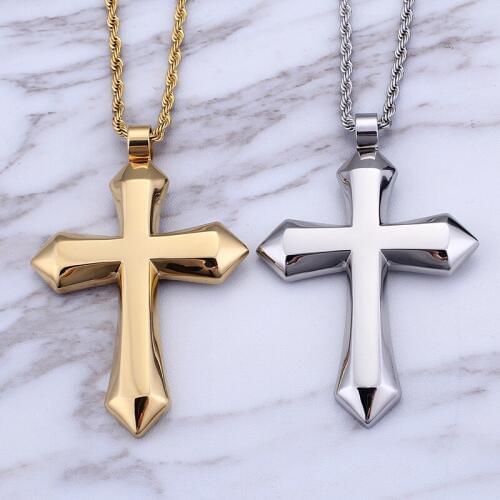 Fashion Cool Men Punk Male Cross Pendant Color Gold Stainless Steel Personality Jesus Cone Cross Pendant Necklace Jewelry