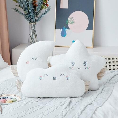 Ins Dreamy Soft Smoothing Flaky Cloud Star Moon Plush Toy Adorable Shy Expression Little Wings Comfortable Pillow Fluffy Cushion