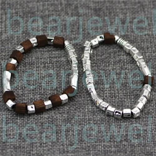 New Design Silver Beaded With Wood 18CM Bracelet European Jewelry for Women Gifts