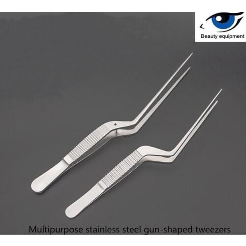 Stainless steel otolaryngology gun-shaped tweezers laboratory plant tissue culture hydroponic curved tweezers picking ear toothl