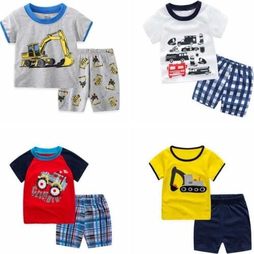 New Kids Excavator Pajamas For Boys Girls Summer Childrens Pajamas Sets Child Short Pyjamas Boys Cotton Pijamas Home Wear