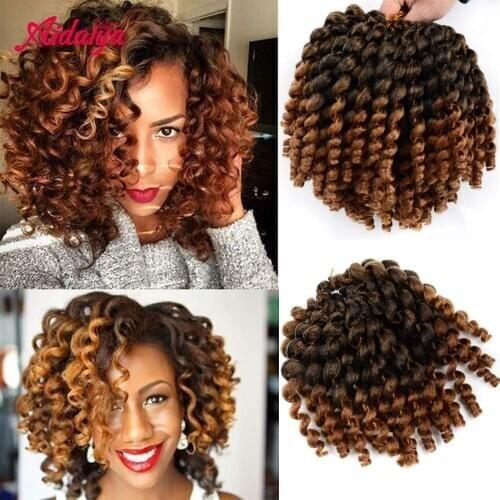 Aidaiya Ombre Braiding Hair Jumpy Wand Curl Crochet Braids Jamaican Bounce 8inch Synthetic Crochet Hair Extension for Women