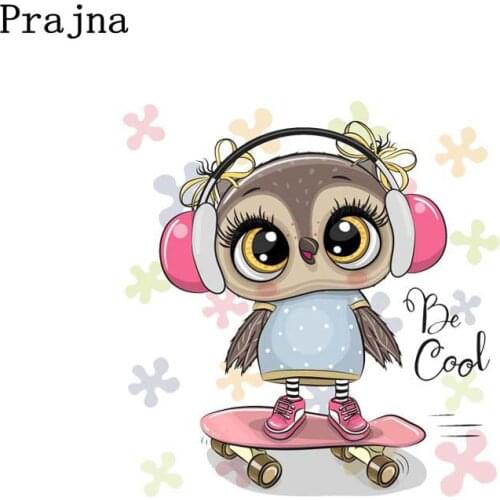 Prajna Cartoon Owls Animal Patches Iron On Heat Transfer Vinyl Thermal Stickers On Kids Clothes T-shirt Washable Stickers Kids