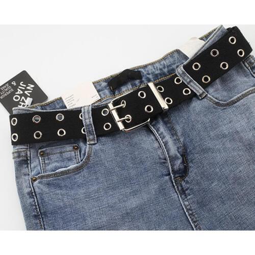 2020 New Designer Harajuku Wide Canvas Web Double Grommet Hole Buckle Belt Female Male Waist Strap Belts for Women Men Jeans