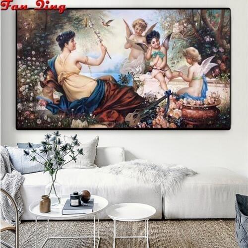 Needlework Diamond Embroidery Full Square Music Angel 5D Diy Diamond Painting Cross Stitch Household Adornment Picture