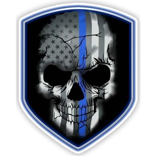 S50406# Various Sizes Personality PVC Decal Blue Line Skull Shield V2 Waterproof Car Sticker on Motorcycle Laptop Decorative