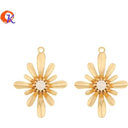 Cordial Design 40Pcs 19*25MM Jewelry Accessories/Earring Findings/Hand Made/DIY Part/Flower Shape/Genuine Gold Plating/CZ Charms