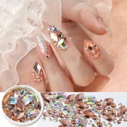 Mixed-size White AB Nail Rhinestones Acrylic Shinning Horse Eye Diamond 3D Flat Back Nails Design Art Decorations Tools