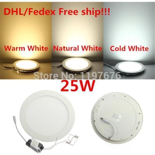 25W LED Panel Ceiling Downlight Light Warm White/Natural White/Cold White AC85-265V DHL/Fedex Free Shipping